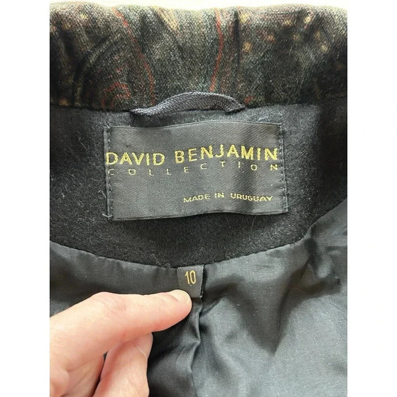 Vintage David Benjamin Collection 100% Wool Peacoat Trench Mob Wife Black 10 - Picture 4 of 8